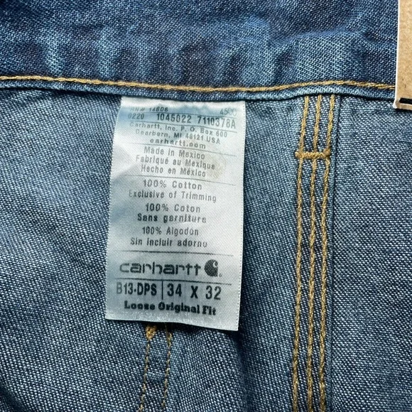 NWT Carhartt Men's Loose Original Fit Work Dungaree Jeans Size 34x32 Blue - Picture 2 of 10